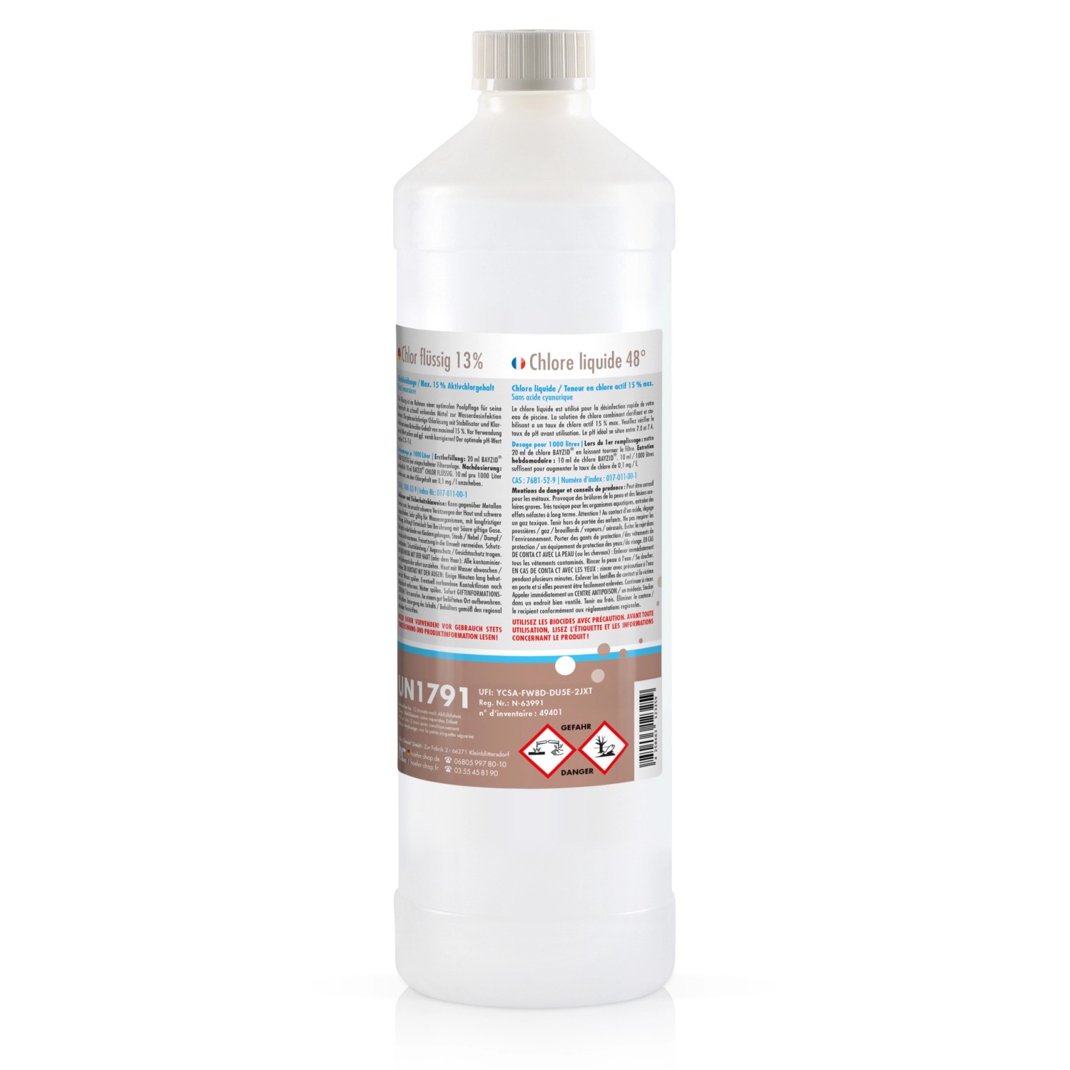 Flasche Bayzid Spa Chlor Flüssig 1kg für Whirlpool und Planschbecken.