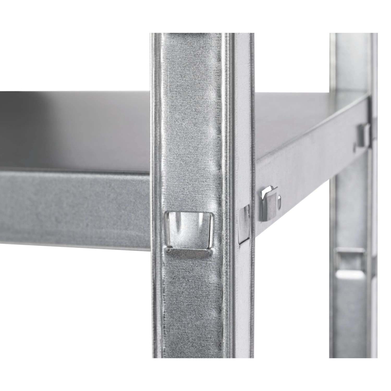 Detailaufnahme: Verzinktes Schulte Steckregal, 230x100x50 cm, Stecksystem.