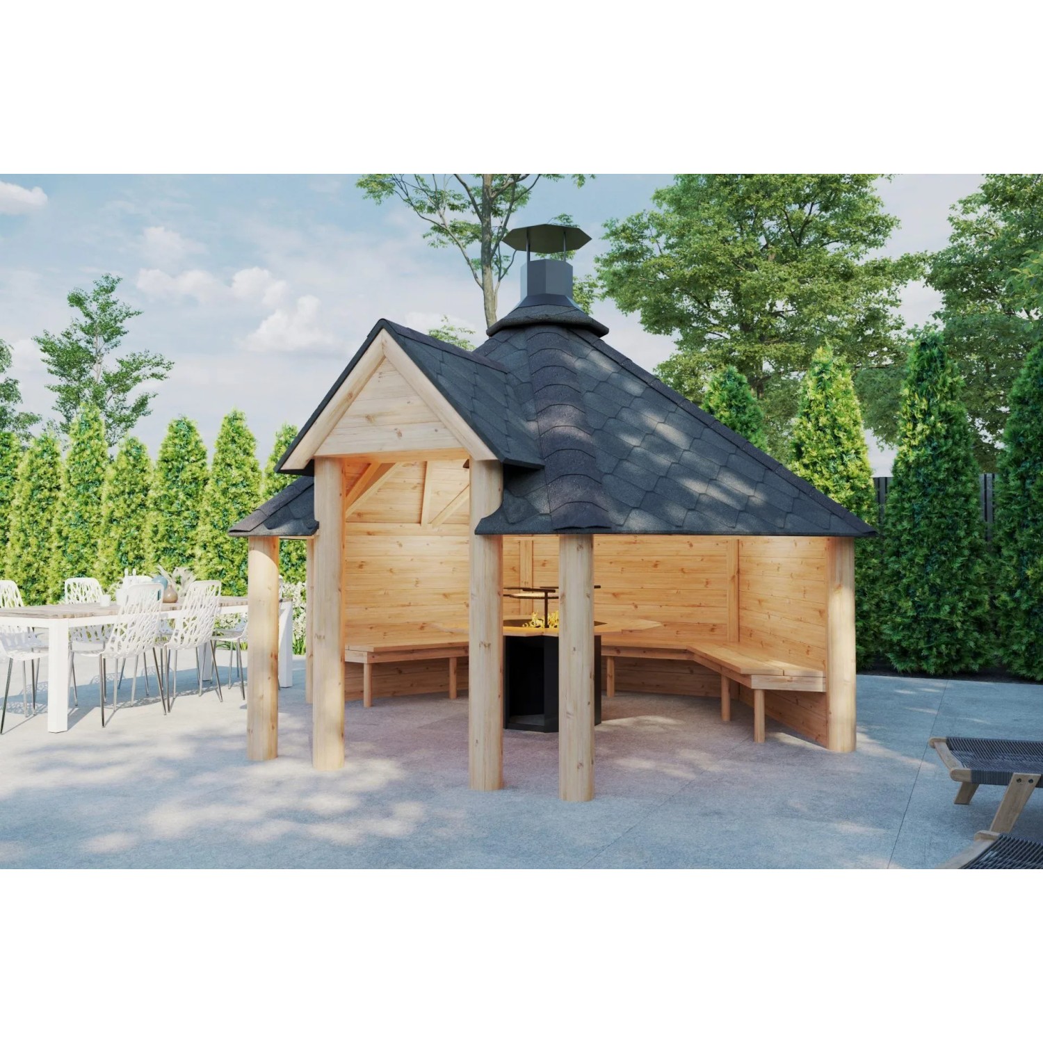 Finn Art Blockhaus Grillhütte Grillkota Elegance 9qm offen mit Grillanlage Dachschindeln Schwarz_5