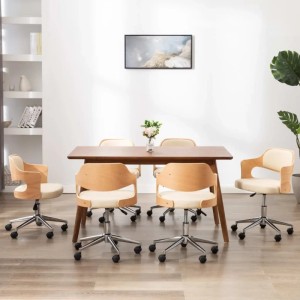 vidaXL Drehbare Esszimmerstühle 4 Stk Creme Bugholz und Kunstleder 3054933
