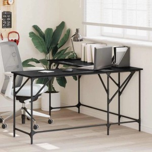 vidaXL Schreibtisch, Eichen-Optik, schwarz, L-Form, mit Stahlrahmen. Ideal für Home-Office.