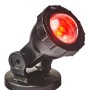 Schwarzer LED-Spot des Heissner Solar Teich- und Gartenlicht Sets mit rotem Farbwechsel.