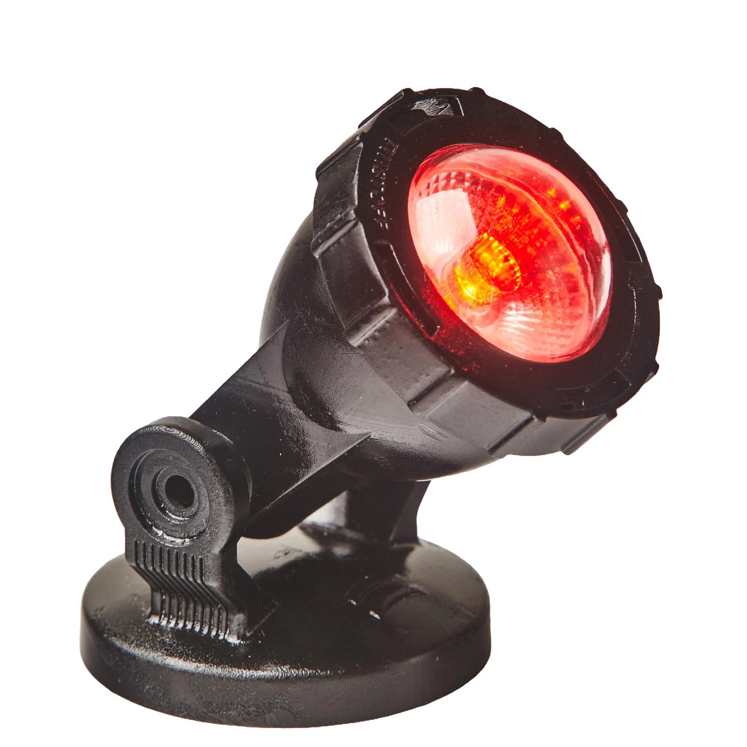 Schwarzer LED-Spot des Heissner Solar Teich- und Gartenlicht Sets mit rotem Farbwechsel.