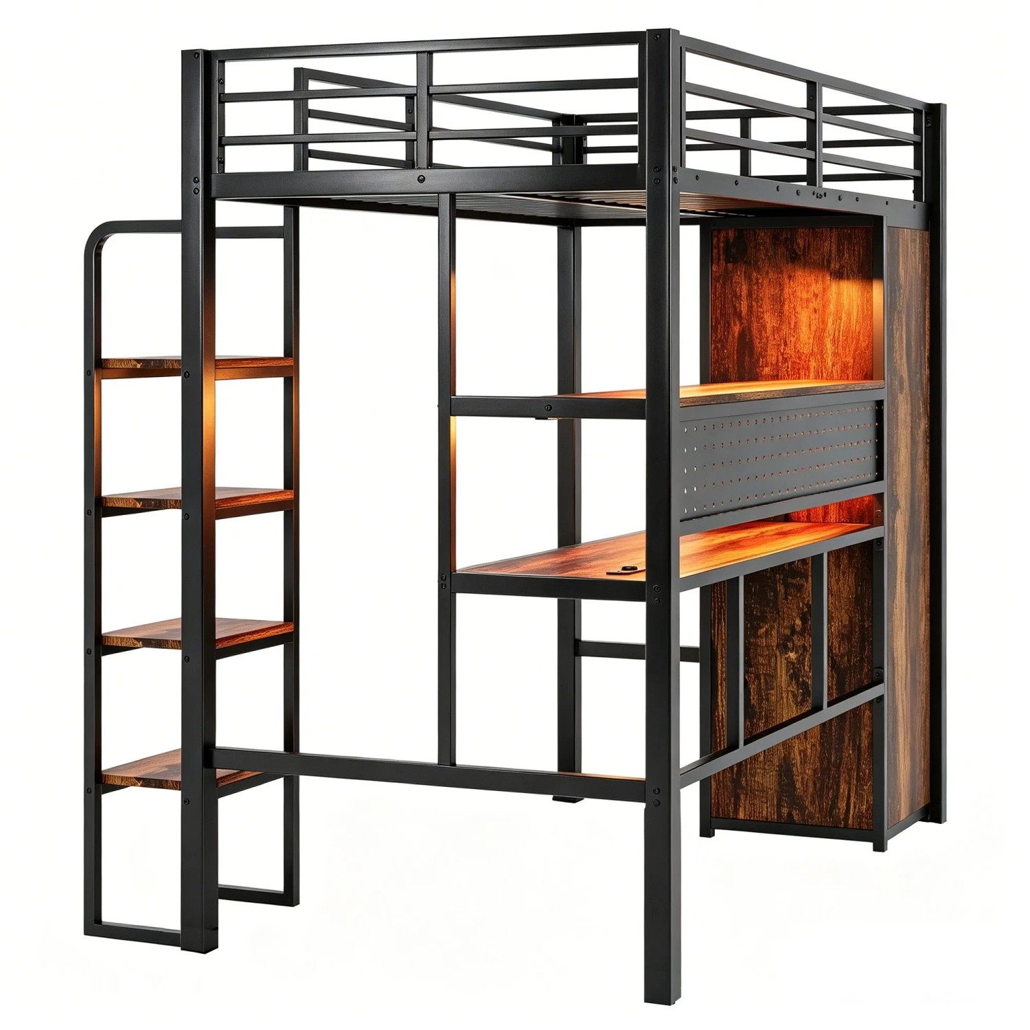 okwish Hochbett 90x200cm mit Schreibtisch und Kleiderschrank Schwarz ohne Matratze