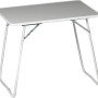 Rechteckiger, weißer Campingtisch (60x80 cm) mit klappbaren Beinen.