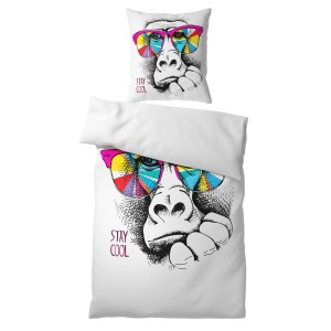 SANILO Bettwäsche Stay Cool, 2-teilig mit Gorilla-Print und bunter Sonnenbrille.