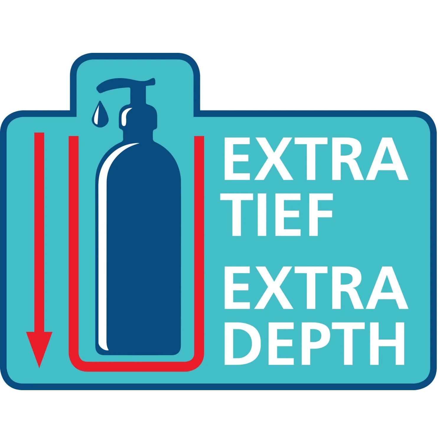 Symbol für extra tiefe Ablagefläche, ideal für Bad-Utensilien und Pflegeprodukte.