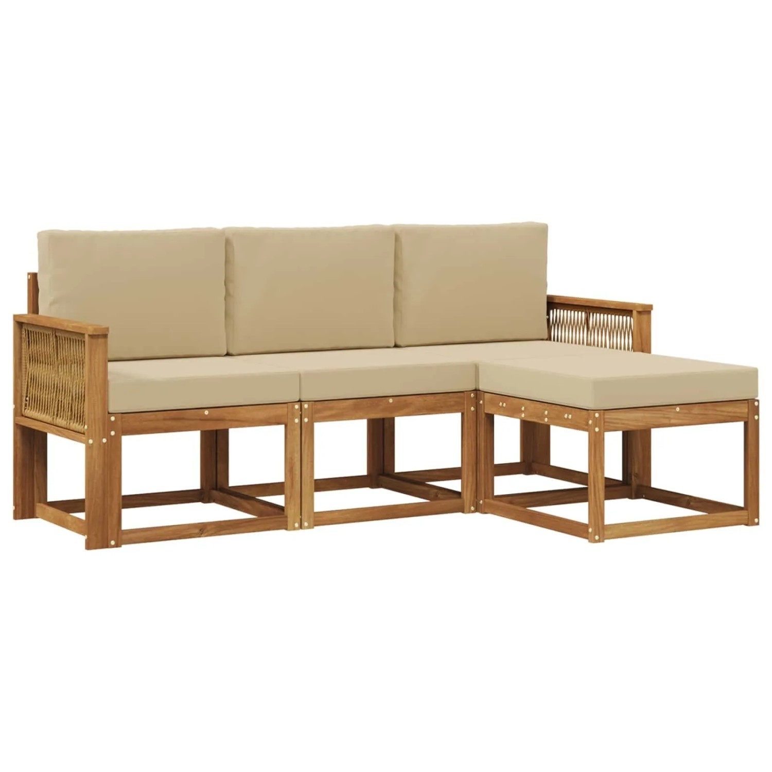 vidaXL Outdoor-Sofagarnitur mit Kissen 4 Stk Natur und Beige Polyester 3385119