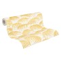 PROFHOME Textil-Tapete mit Palmenmuster in Gold, Gelb und Weiß. Dekorative Wandgestaltung für Wohnräume.
