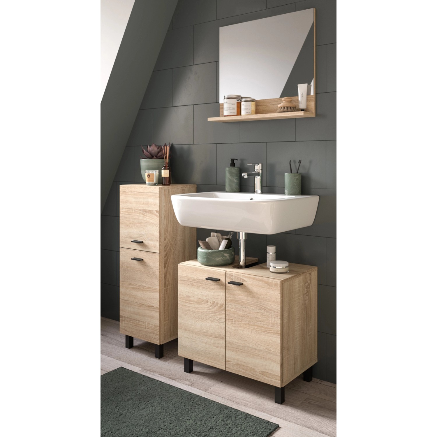 Inn.Furn Badmöbel-Set 3-teilig 100 cm Eiche Hängend oder Stehend Lowell günstig online kaufen