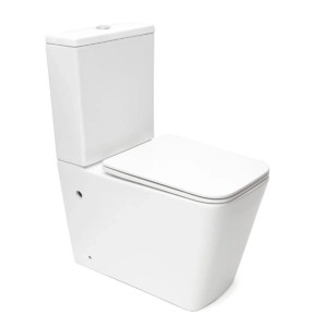 Swiss Aqua Technologies Stand-Kombi-WC mit Spülkasten Eckig Spülrandlos Bodenstehend Wasseranschluss von Vnten SoftClose WC-Sitz Weiß