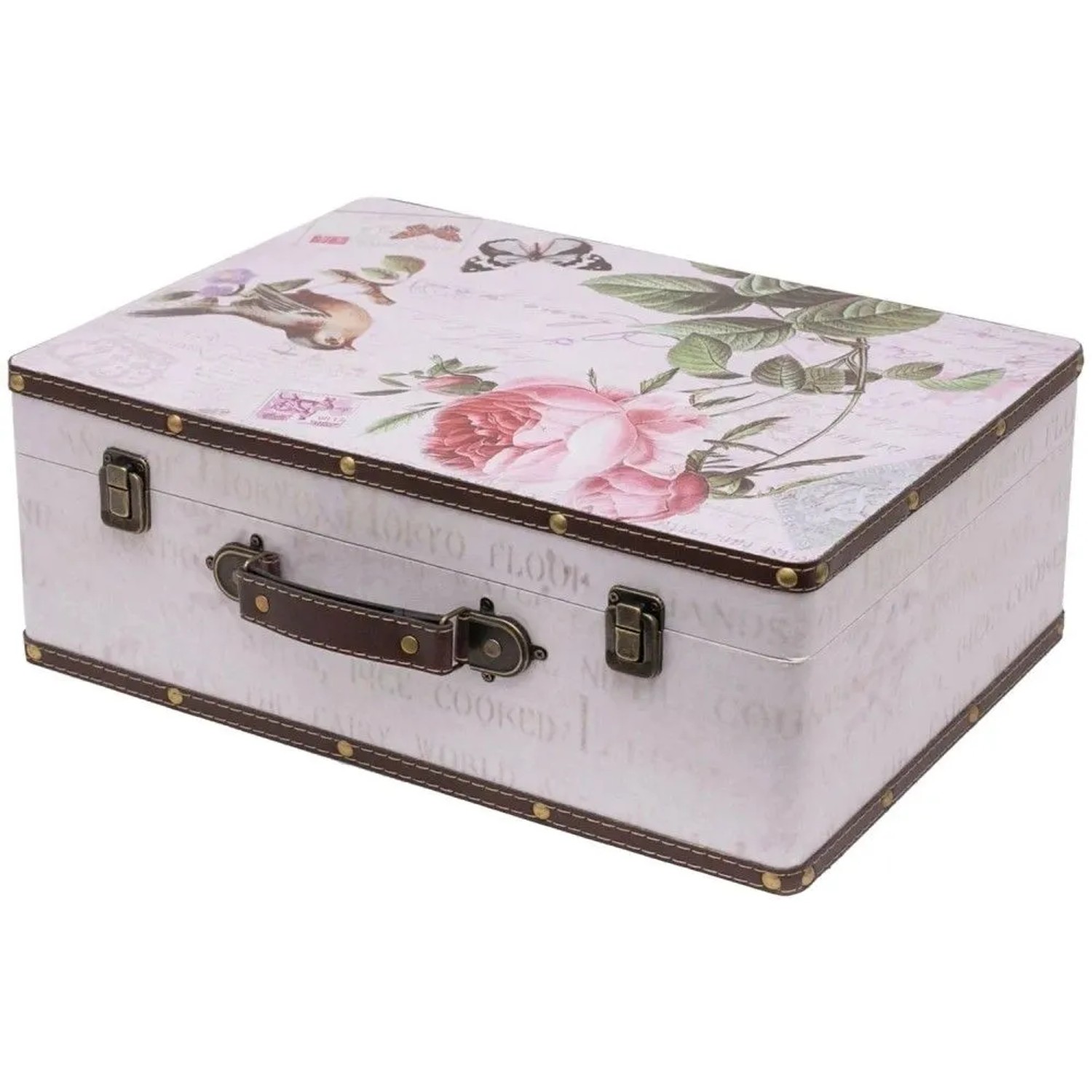 HMF VKO102 Vintage Vintage Koffer Truhe Holzkiste Holz 44 x 32 x 16 cm Deko Rose