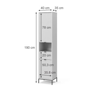 Weißer Vicco Badschrank Eliza, 40x190 cm, mit Tür, Schublade und offenen Fach. Badregal für mehr Stauraum.