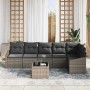 Graues 7-teiliges vidaXL Garten-Sofa-Set aus Polyrattan mit Tisch.