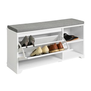SoBuy Schuhkipper mit 1 Klappe und 2 Offenen Fächern MDF Weiß FSR119-W