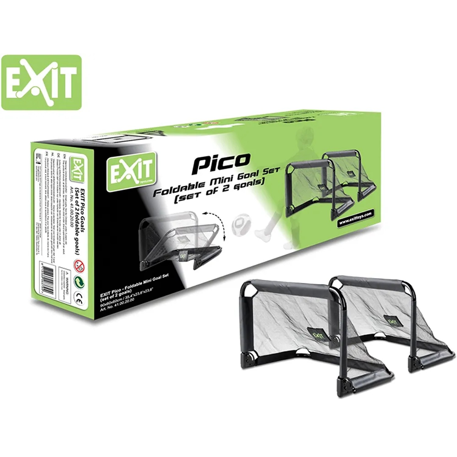 Set aus 2 schwarzen EXIT Pico Fußballtoren (90x60cm) aus Stahl. Ideal für Spiel & Spaß.
