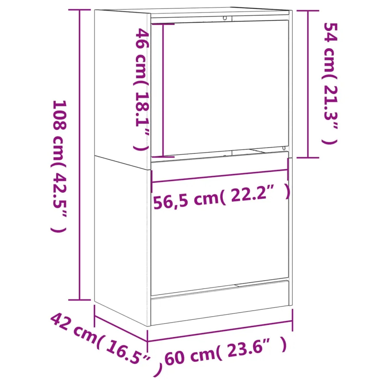 vidaXL Schuhschrank mit 2 Klappen Grau Sonoma 60x42x108 cm 3214390_10