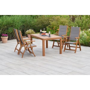 Merxx Acapulco 5-tlg. Gartenmöbel-Set mit Ausziehtisch (150/200x90 cm) und 4 Klappsesseln aus Akazienholz.