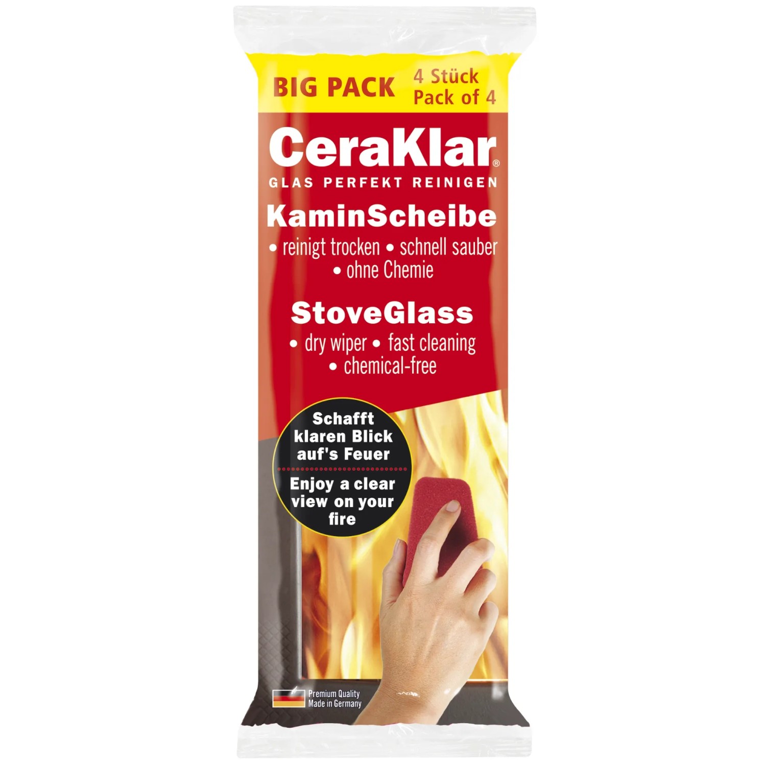 abrazo Kaminscheibenreiniger CeraKlar KaminScheibe 1 x 4 Stück