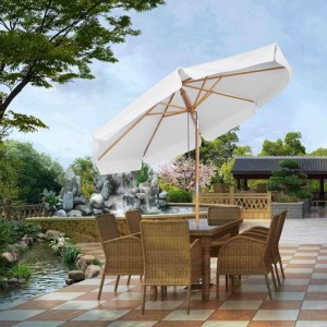 Sekey Sonnenschirm Holz, rund, 300cm, knickbar, creme-weiß, für Balkon, Terrasse & Garten.