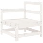 Weißes Ecksofa aus Kiefernholz, Teil eines 7-tlg. Garten-Lounge-Sets.