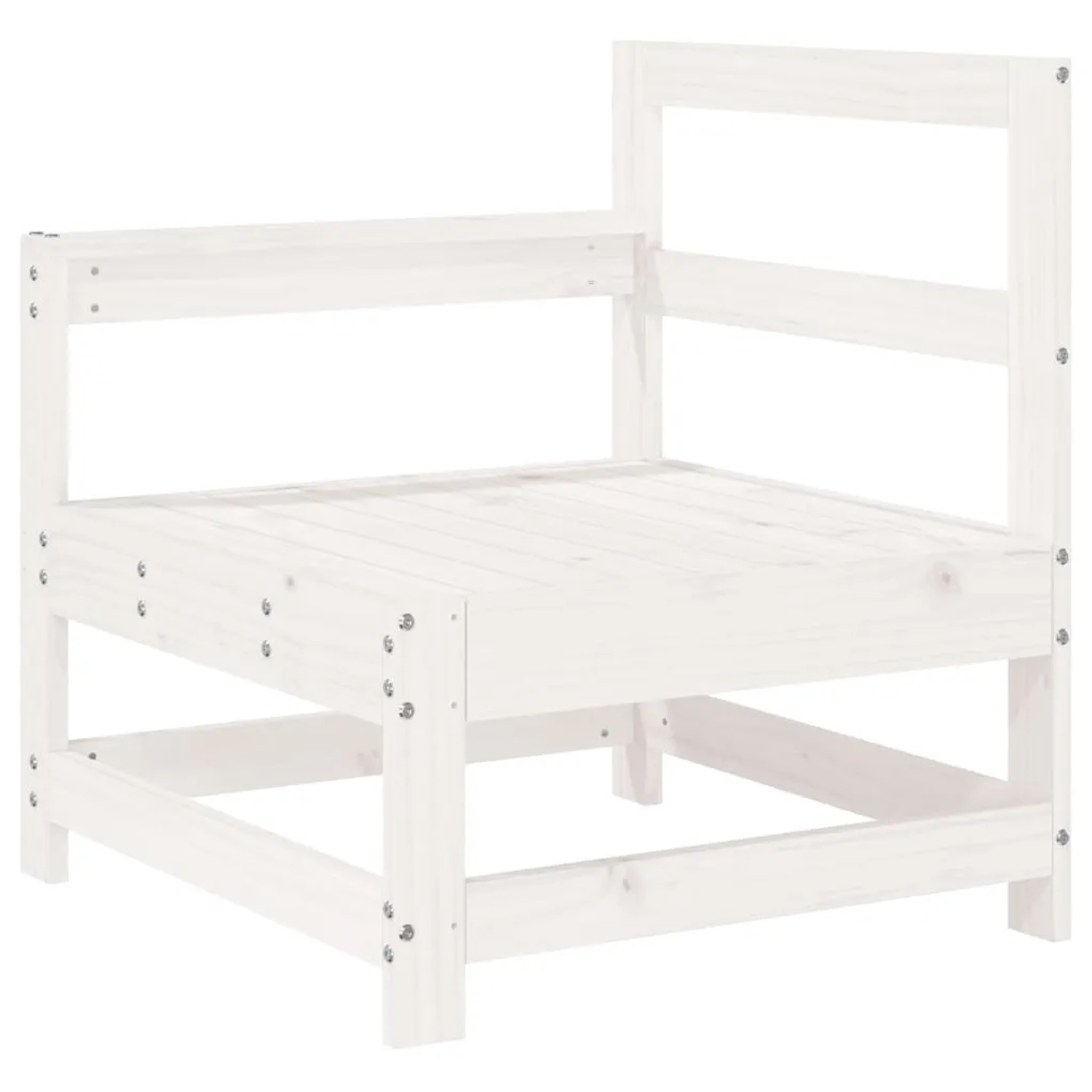 Weißes Ecksofa aus Kiefernholz, Teil eines 7-tlg. Garten-Lounge-Sets.