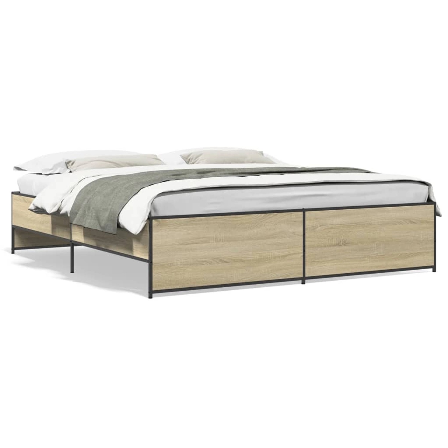 vidaXL Bettgestell Sonoma-Eiche 200x200 cm Holzwerkstoff und Metall 3279868 günstig online kaufen