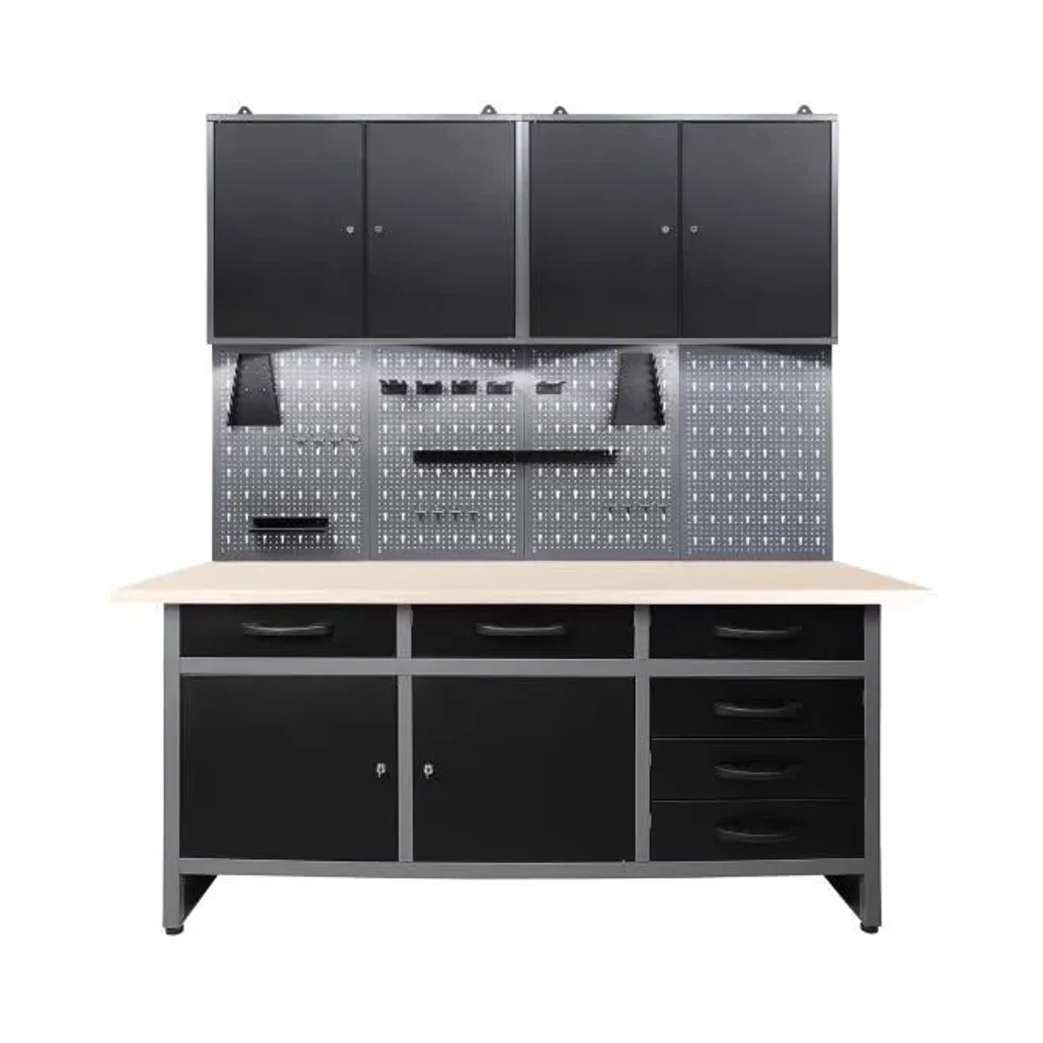 Ondis24 Werkstatt Set Karsten 160 cm 2 Schränke LED Melamin