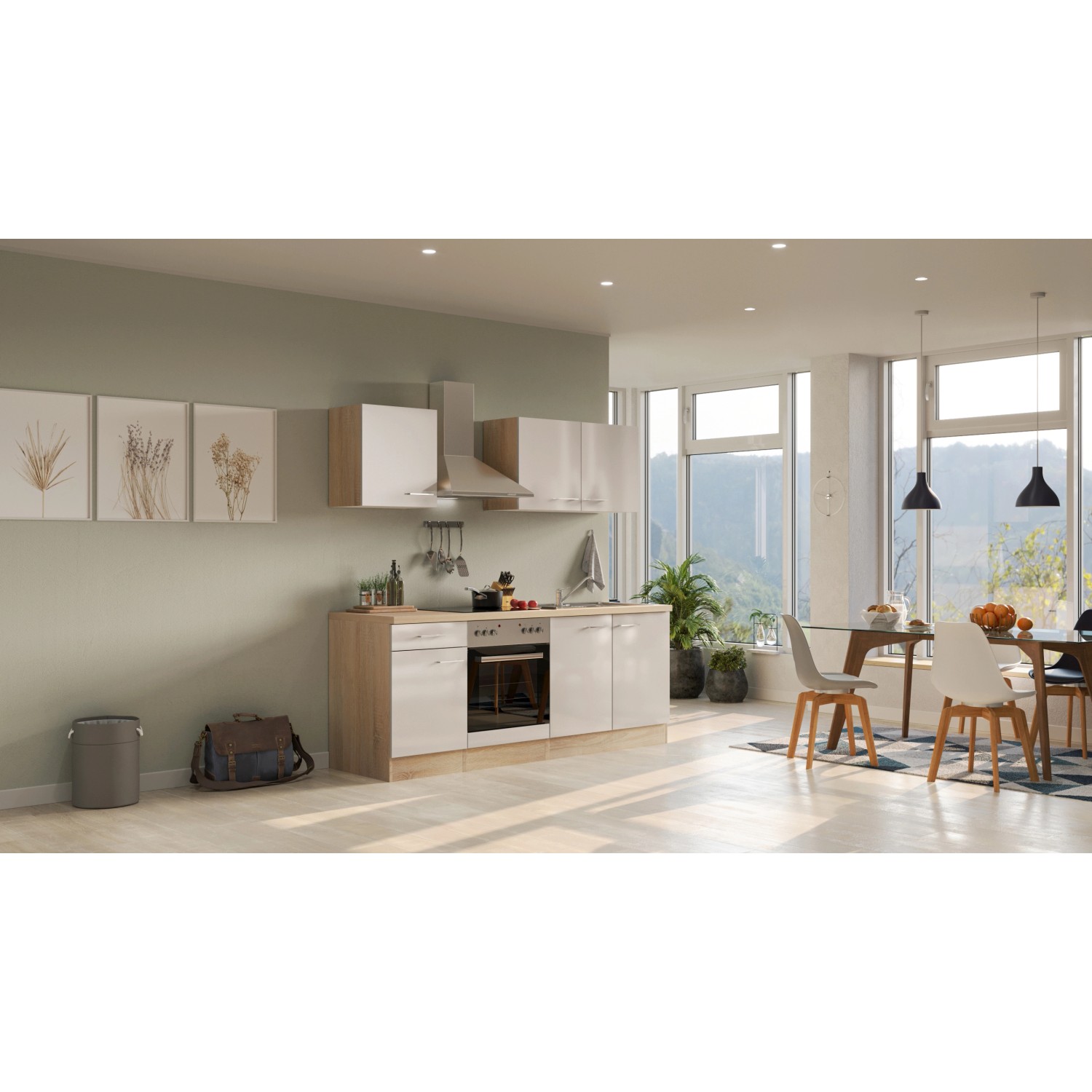 Flex-Well Exclusiv Küchenzeile/Küchenblock Orlando 210 cm Kaschmir Glanz - Sonoma Eiche