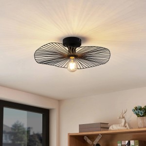 Schwarze Lindby Deckenlampe Ruota im Retro-Stil mit E27-Fassung für Wohnzimmer.