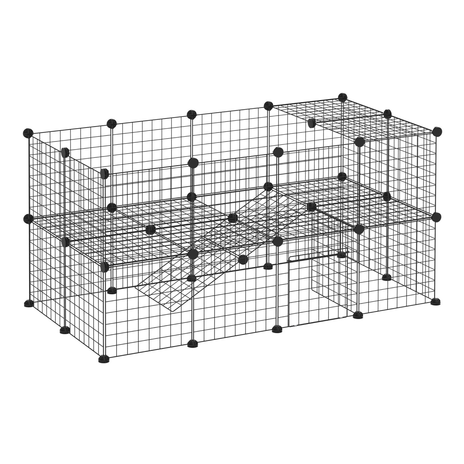 PawHut Freigehege Laufgitter DIY Gittergehege Schwarz 146 x 73 x 73 cm