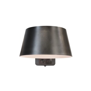 Dunkelgraue MegaLight Sunhat Solar-LED-Wandleuchte mit konischem Schirm und Sensor. Ideal für Balkon & Terrasse.