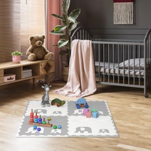 Relaxdays Puzzlematte EVA Schaumstoff Grau Weiß Abwaschbar 122 cm x 122 cm 1,1 kg