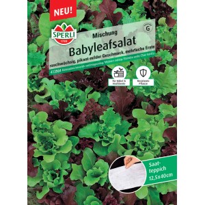 Sperli Bio Babyleafsalat Mischung Saatteppich mit grünen und roten Salatblättern.