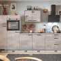 pino Küchenzeile 320 cm in Beton Perlgrau mit Geräten und zwei Geräteschränken, Ansicht links.
