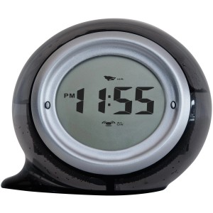 Graue Fackelmann Wasseruhr, batterielos, mit LCD-Display, 11x9x10cm. Tischuhr für Schlafzimmer.