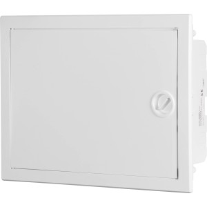 Unterputz Kleinverteiler mit weißer Metalltür, 12 TE, 33,7x25,8x8,8 cm. Verteilstation für die Hausstromversorgung.