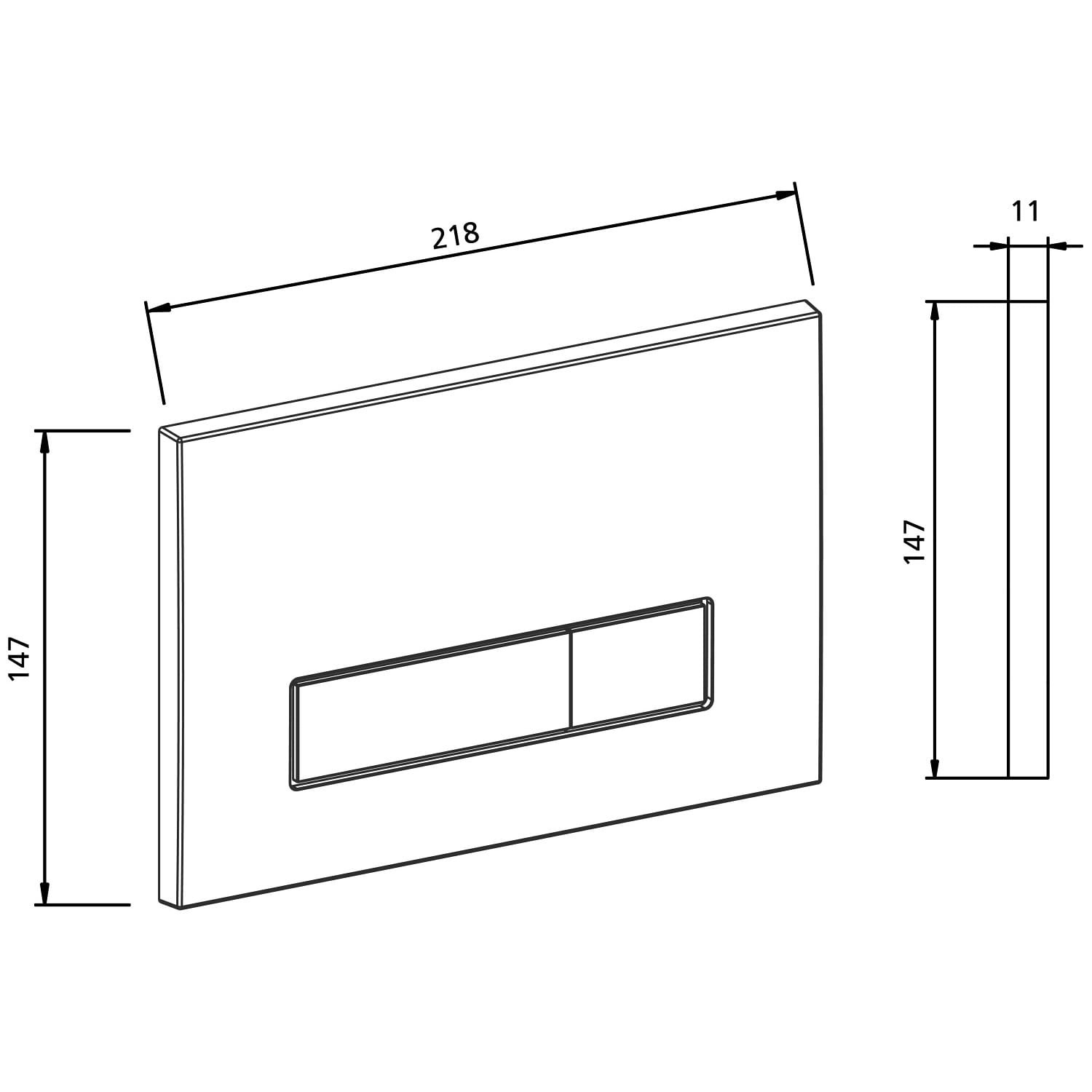 Kronenbach Betätigungsplatte Plantec 2.0 Cube 80 Weiß mit Maßangaben.