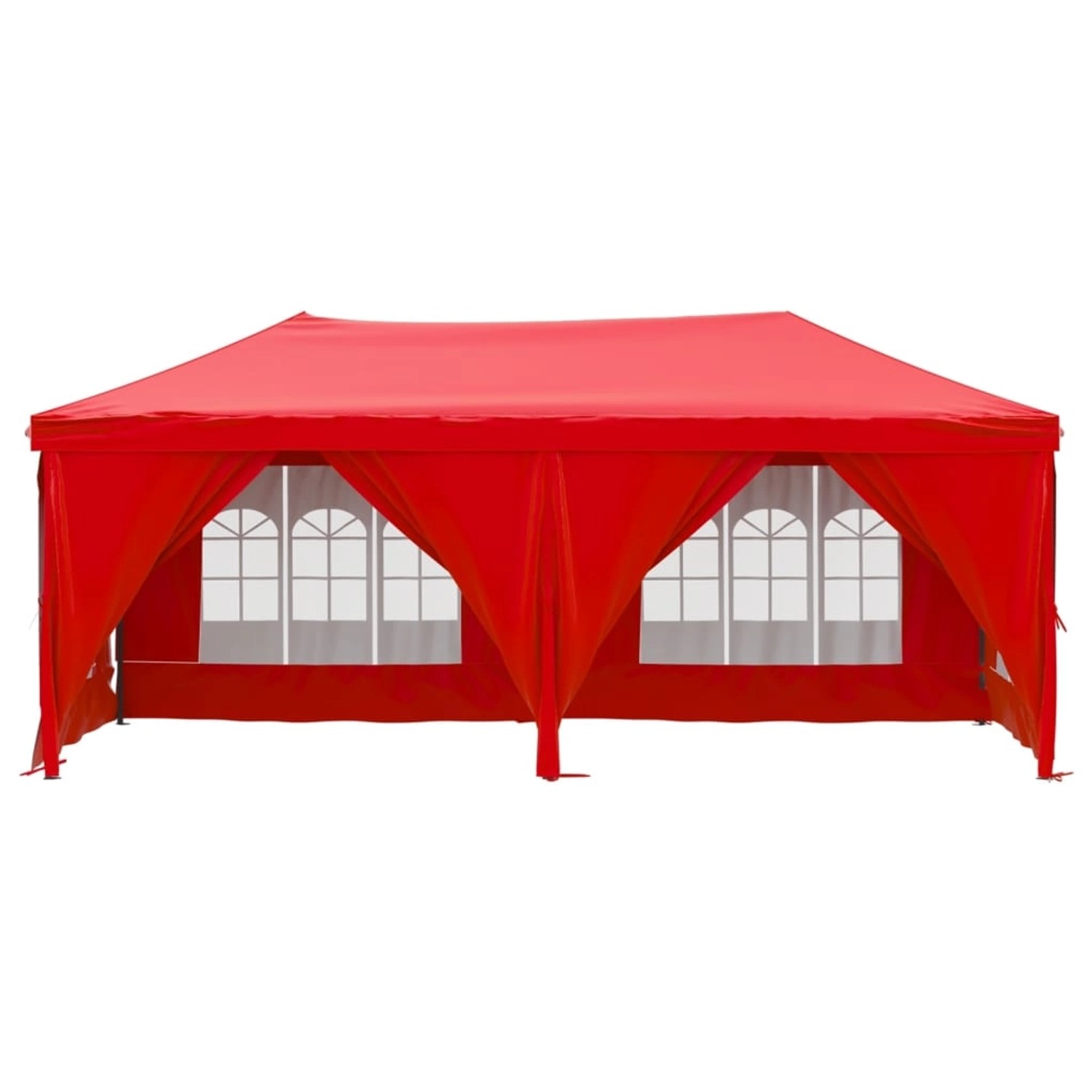Rotes, faltbares Partyzelt 3x6 m mit Seitenwänden und Fenster für Gartenpartys.