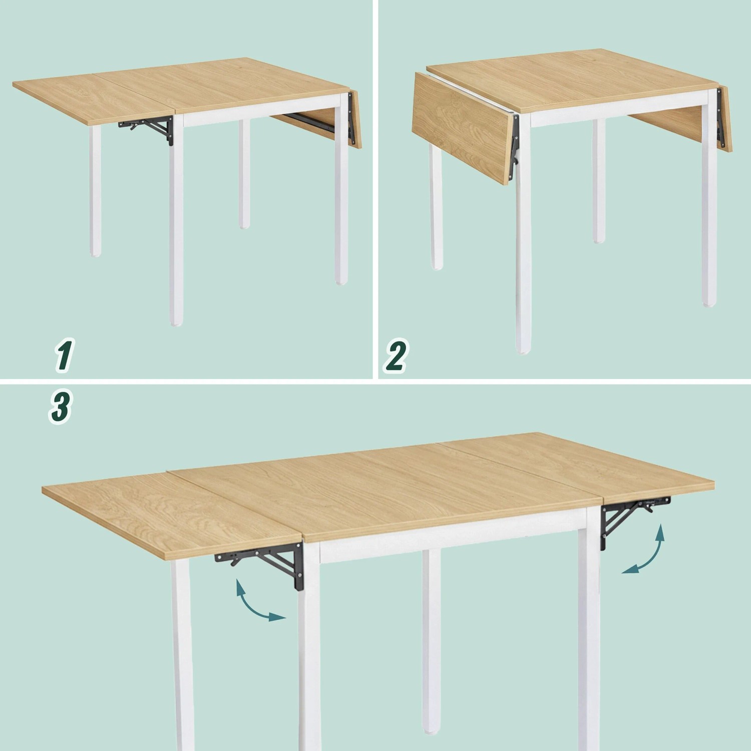 Relaxdays Esstisch MDF Eisen Holzoptik Weiß Klappbar 76 cm x 120 cm x 78 cm_5