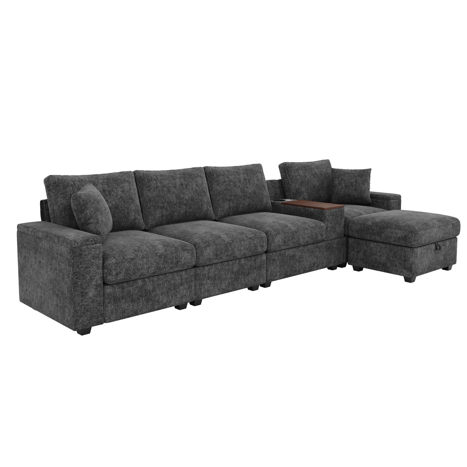 Merax Ecksofa L Form Modular Stauraum USB Grau