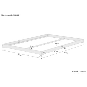 Erst-Holz Niedrigbett Unbehandeltes Holz Loftbett 140 x 200 cm Fichte Tanne Modell 47 Rollrost inkl.
