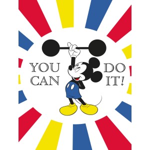 Komar Wandbild: Mickey Mouse beim Gewichtheben mit dem Spruch "You can do it!".