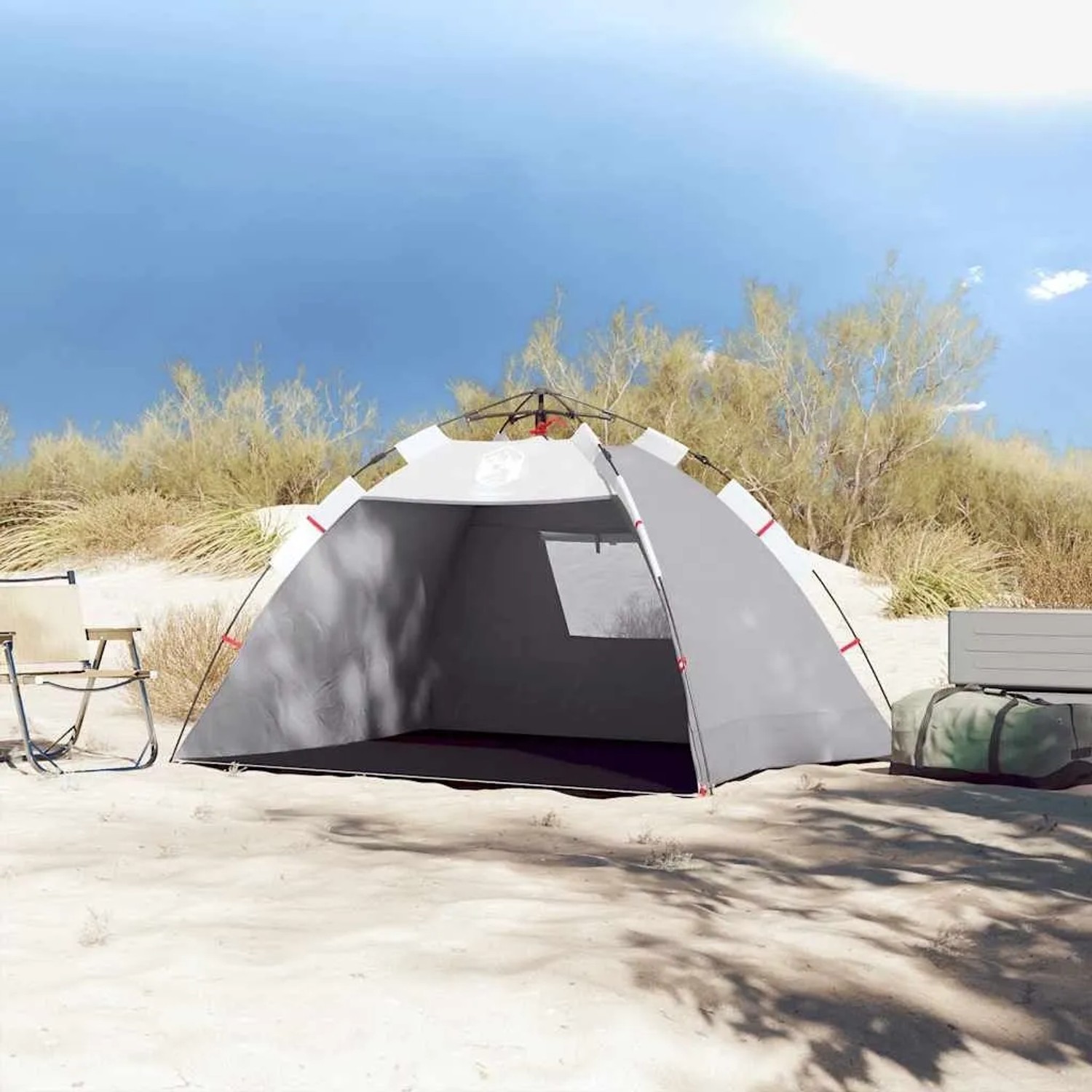 vidaXL Strandzelt 2 Personen Grau Quick Release Wasserdicht 4005298_4
