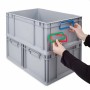 PROREGAL SparSet: 2 graue Euroboxen (65L) mit schwarzen Griffen und farbigen ColorClips.