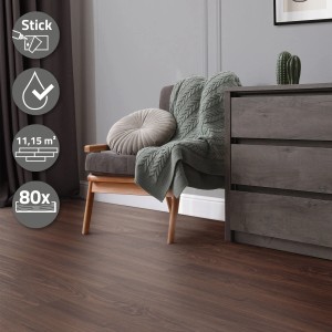 ML-Design Vinylboden rot-braun Nuss, selbstklebend, 80 Dielen (11,15 m²).
