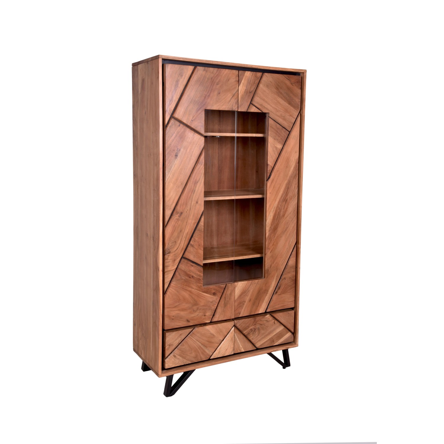DELUKE Schrank EBBA Offene Front Akazie Akazienbraun 180x40x90cm Holzschrank Wohnzimmerschrank