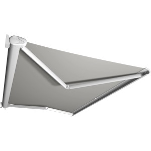 Kassettenmarkise, 300x200 cm, hellgraues Tuch, weißes Gestell. Sonnenschutz für Terrasse und Balkon.