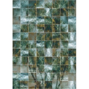 Komar Vlies Fototapete Palm Puzzle, 200x280 cm, mit Palmenmotiv in Kacheloptik für Wandgestaltung.