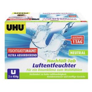 UHU Luftentfeuchter Magnet-Tabs, 2x450g Packung zur Reduzierung der Raumluftfeuchtigkeit.